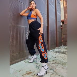 SAVAGE X FENTY Xssential Flames Rolled Cuff Jogger, Size S, Color Black Caviar